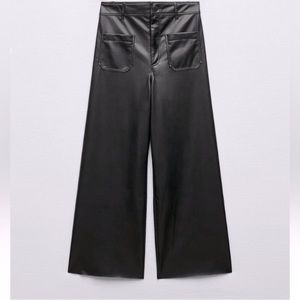 Zara High Waisted Black Leather Pants Wide Leg Size: 6 Never Worn NWOT